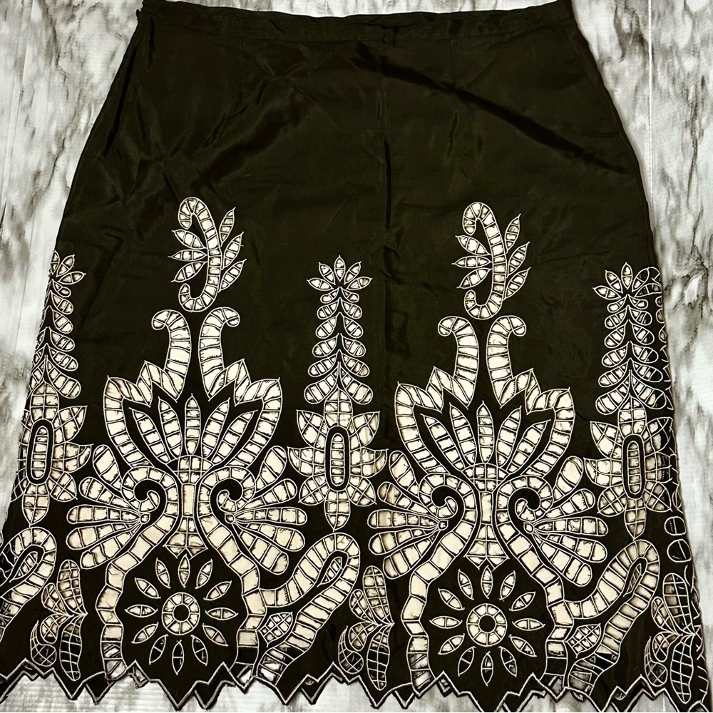 Alberto Makali Brown Cream Open Work Lace Mandala Boho Chic Statement Skirt - Picture 5 of 8